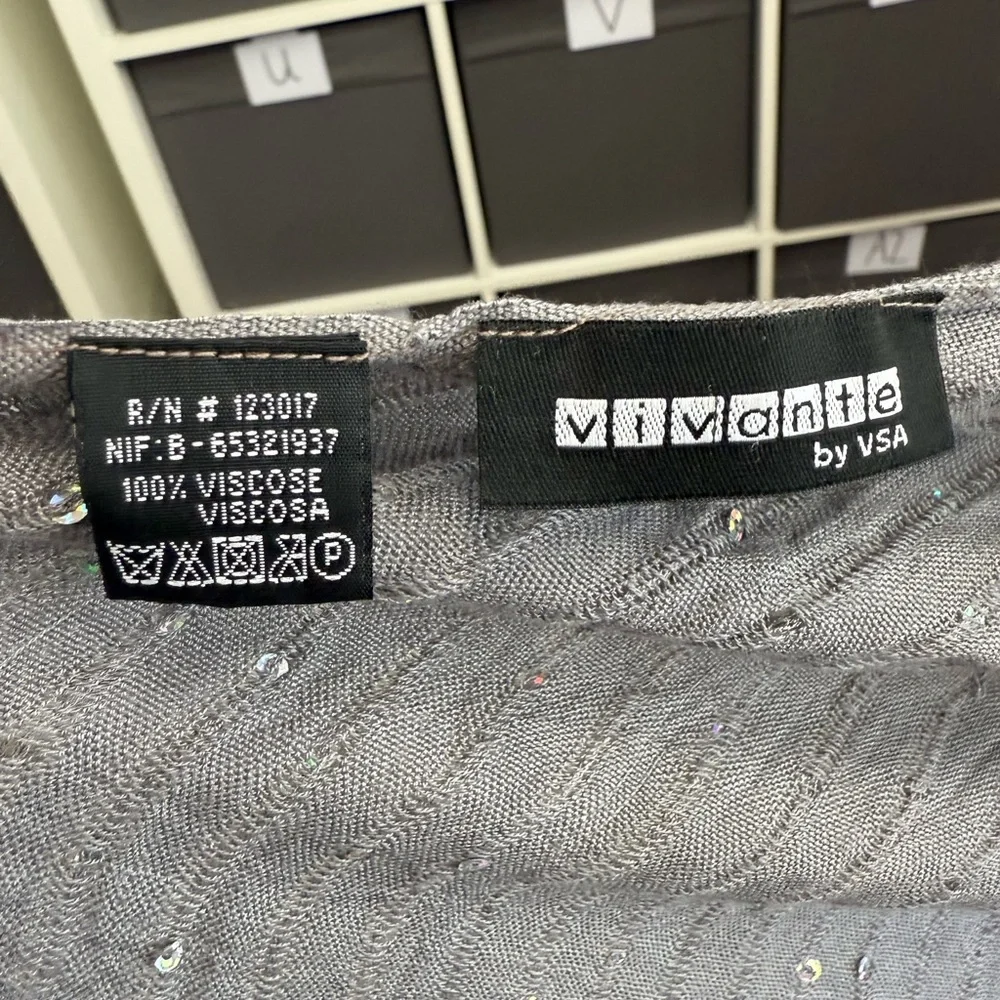 Vivante by VSA Viscose Silver Sparkle Sequin Studded Gray Fringed Scarf Y2K - Picture 4 of 7